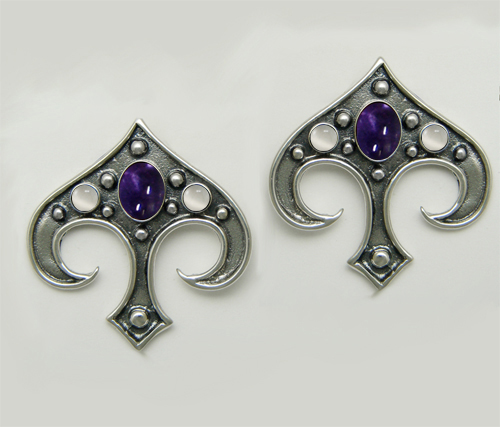 Sterling Silver Gothic Inspired Drop Dangle Earrings With Iolite And White Moonstone